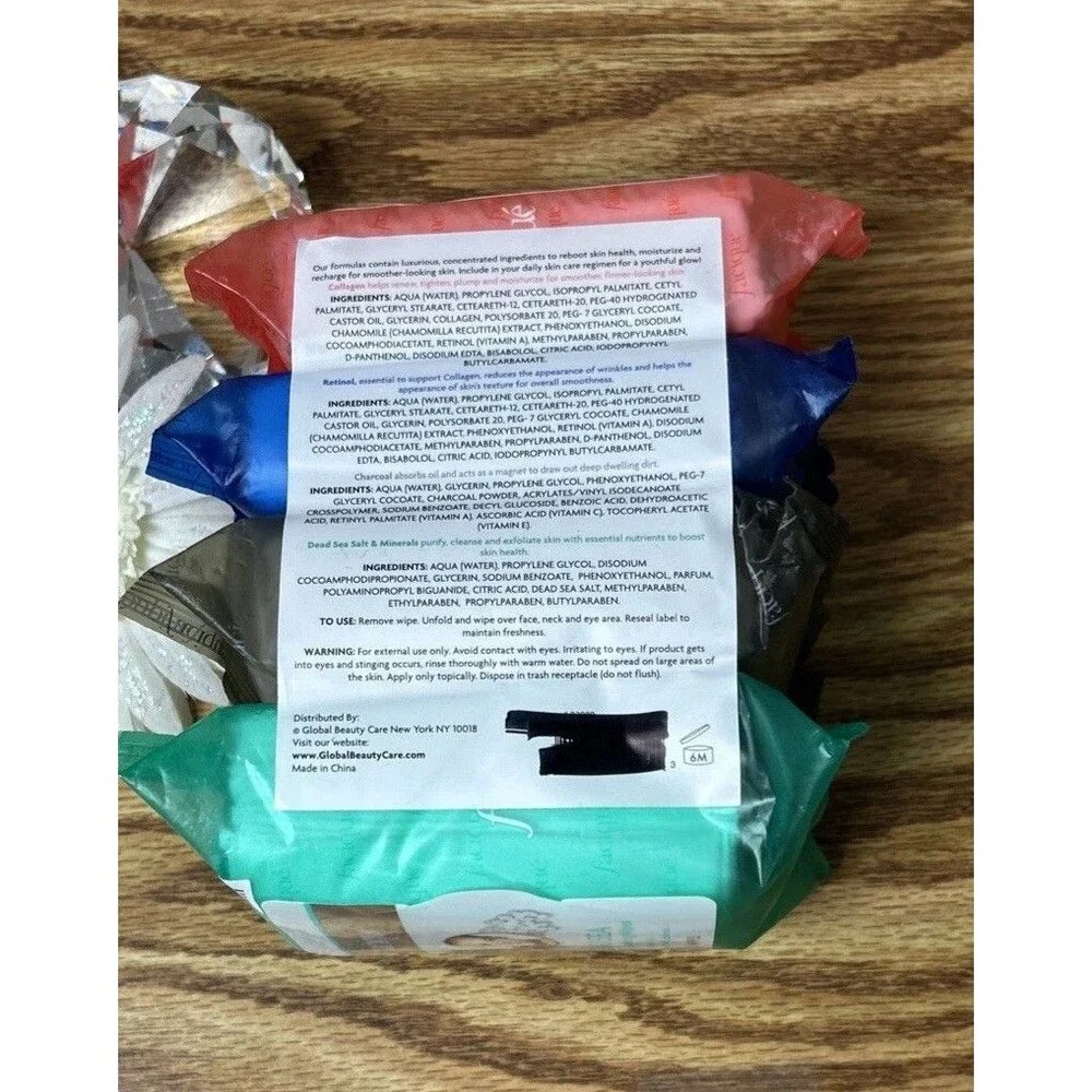 Makeup Cleansing Wipes Variety Pack Collagen Retinol Dead Sea Charcoal - Picture 2 of 2